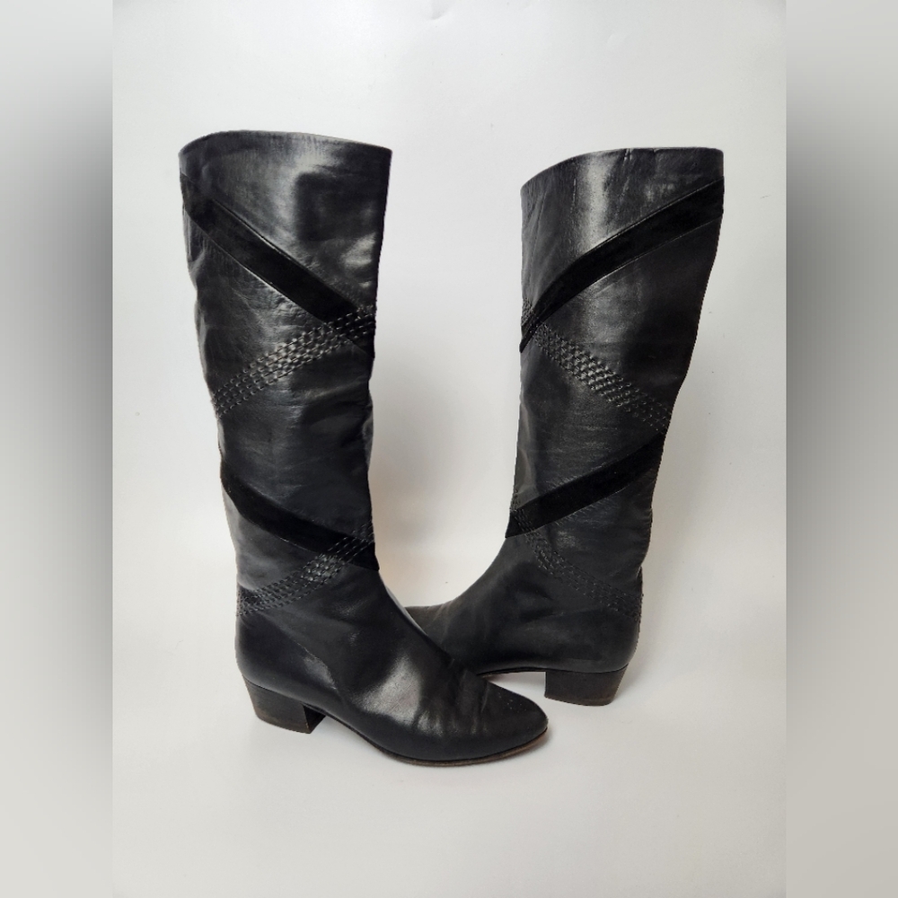 Vero Cuoio Vintage Black Suede Geometric‎ Boots Womens Size 6 Old Western Boots